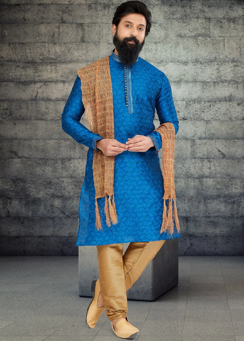 Blue Mens Woven Kurta Pajama, 36-1.webp